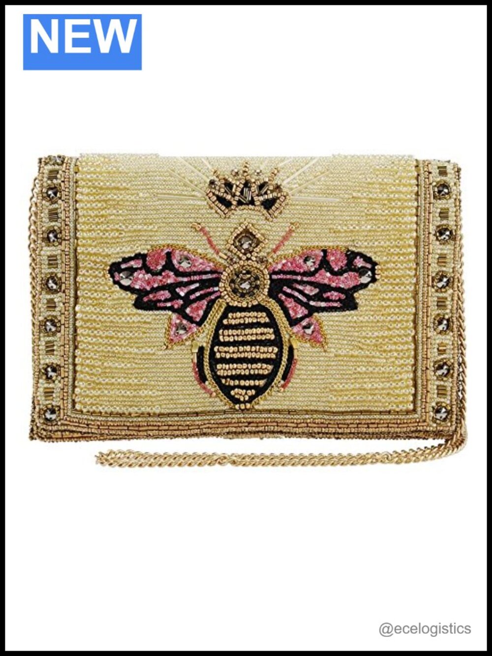 Beaded Bee Crossbody Clutch Handbag with Chain Strap
